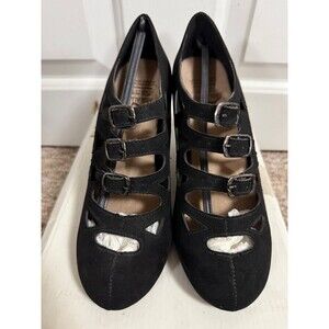 Aris Allen 1940s Criss-Cross 3 Buckle Swing‎ Dance Shoes Pump Black Suede Size 7